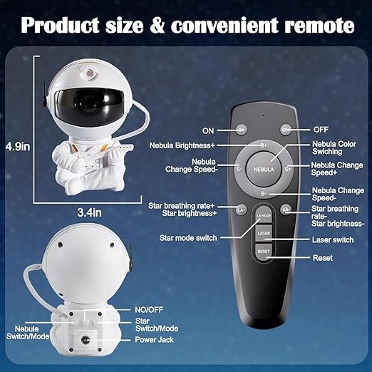FLYNGO Plastic Astronaut Night Light Galaxy LED Projector Lamp with Remote Control, and 360° Adjustable, Night Lamp for Kids, Bedroom, Gaming Room,Home Party, Birthday Gifts (Guitar Astronaut), White - Image 4